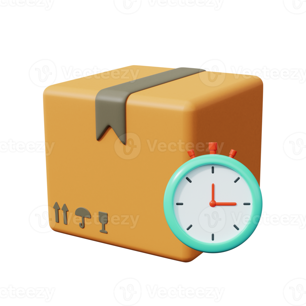 Parcel box with stopwatches. Express delivery icon. 3d render png