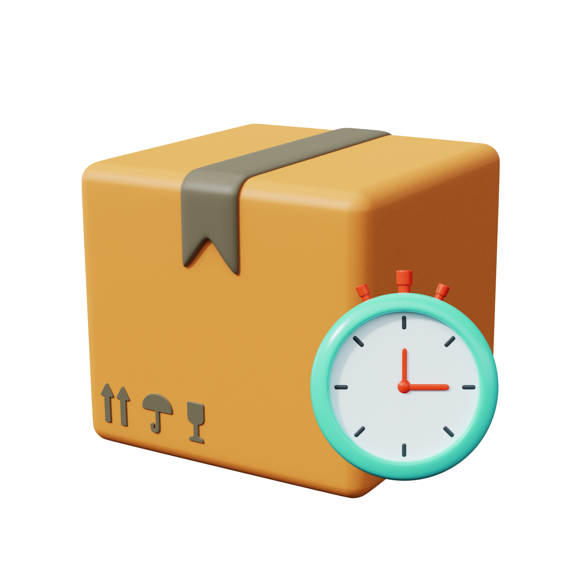 Parcel box with stopwatches. Express delivery icon. 3d render 12808492 PNG