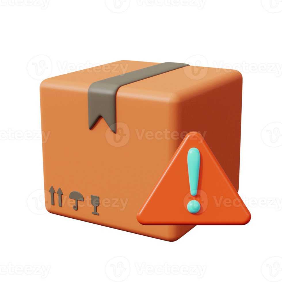 Delivery icon with dangerous symbol or exclamation mark. Dangerous cargo. 3d render png