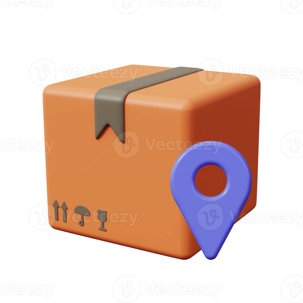 Package tracking. Pin box icon. 3d render png