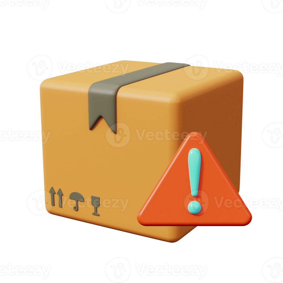 Delivery icon with dangerous symbol or exclamation mark. Dangerous cargo. 3d render png