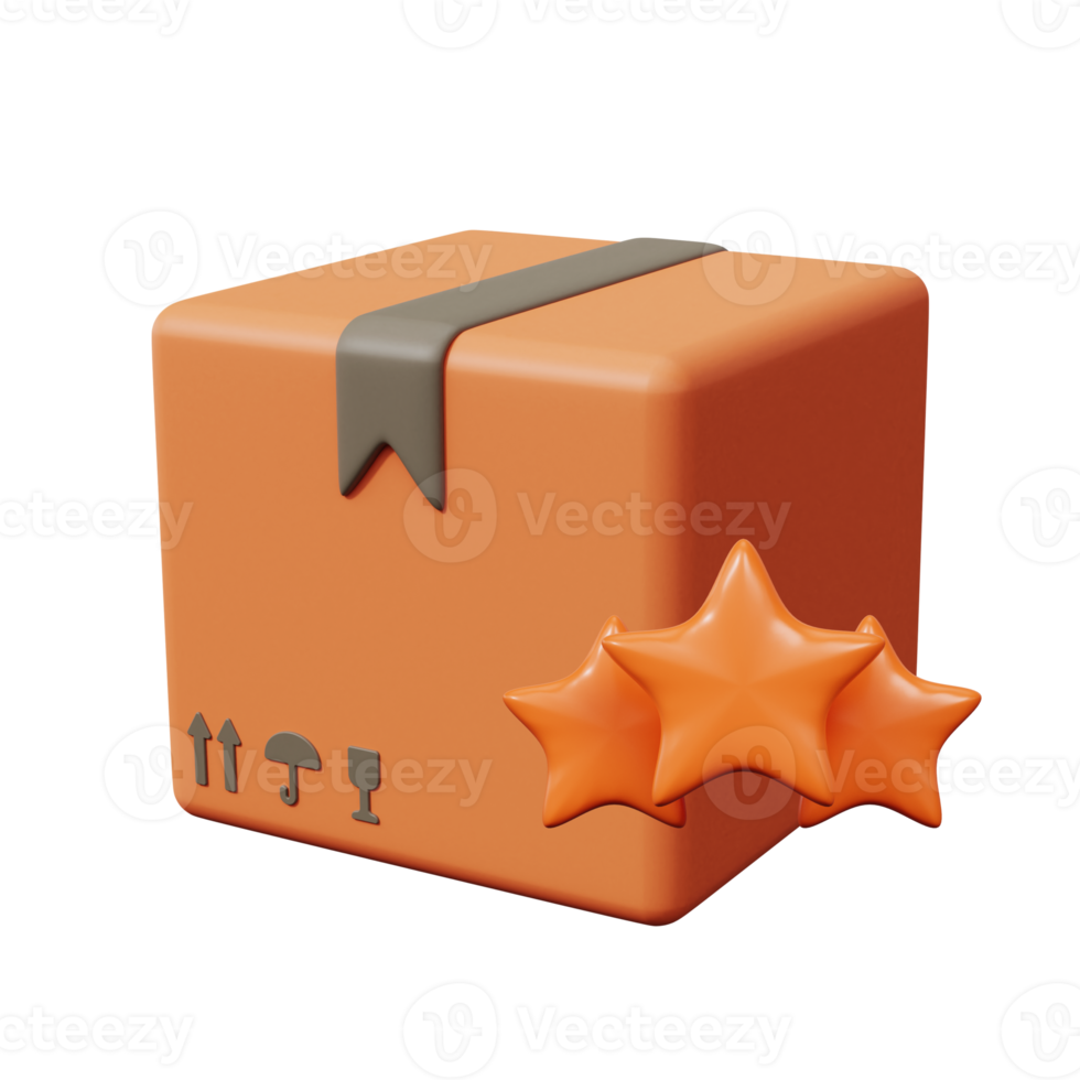 caja de cartón y símbolo de estrella. un ícono sobre el mejor y más popular servicio de entrega. renderizado 3d png