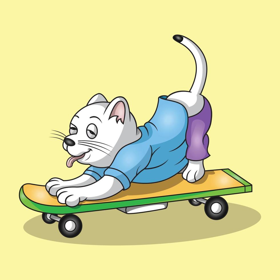 un lindo gato está montando una patineta vector