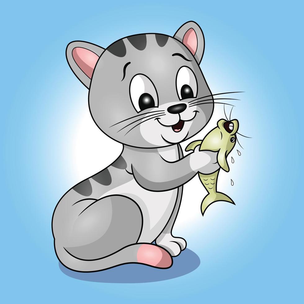 a cute cat with a fish vector