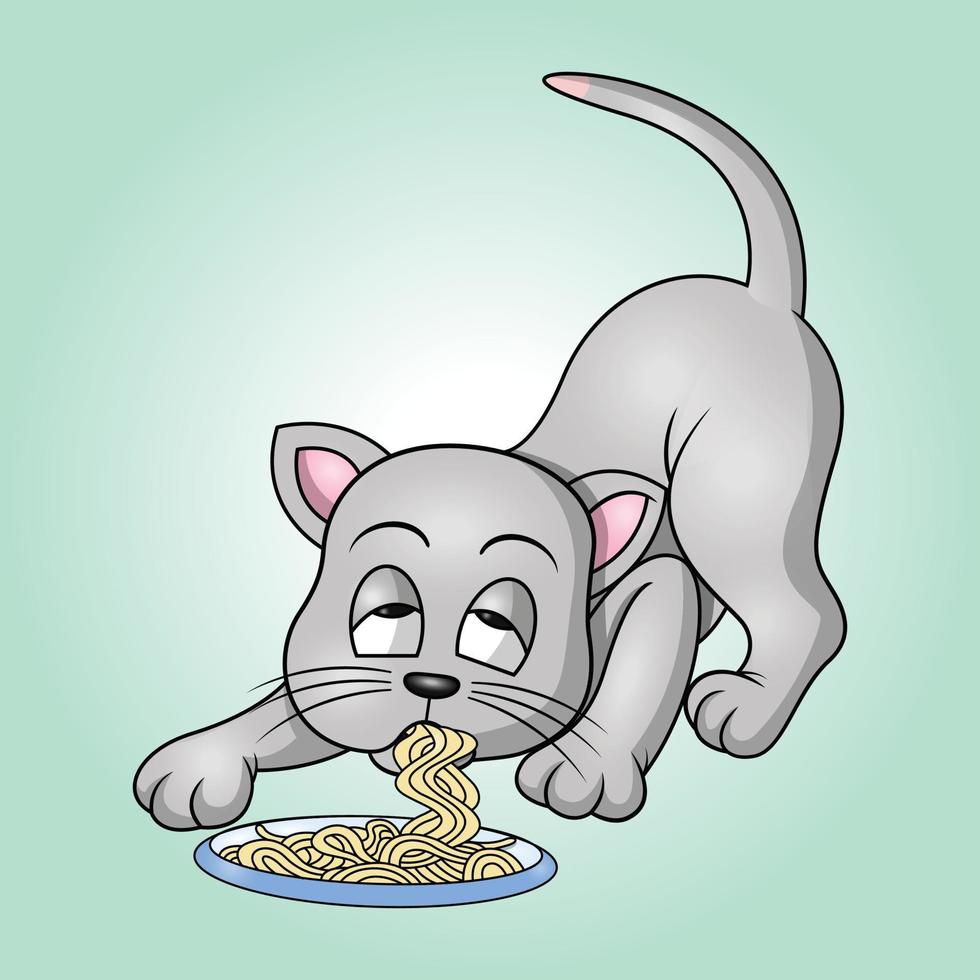 a cute cat eats instant noodles vector