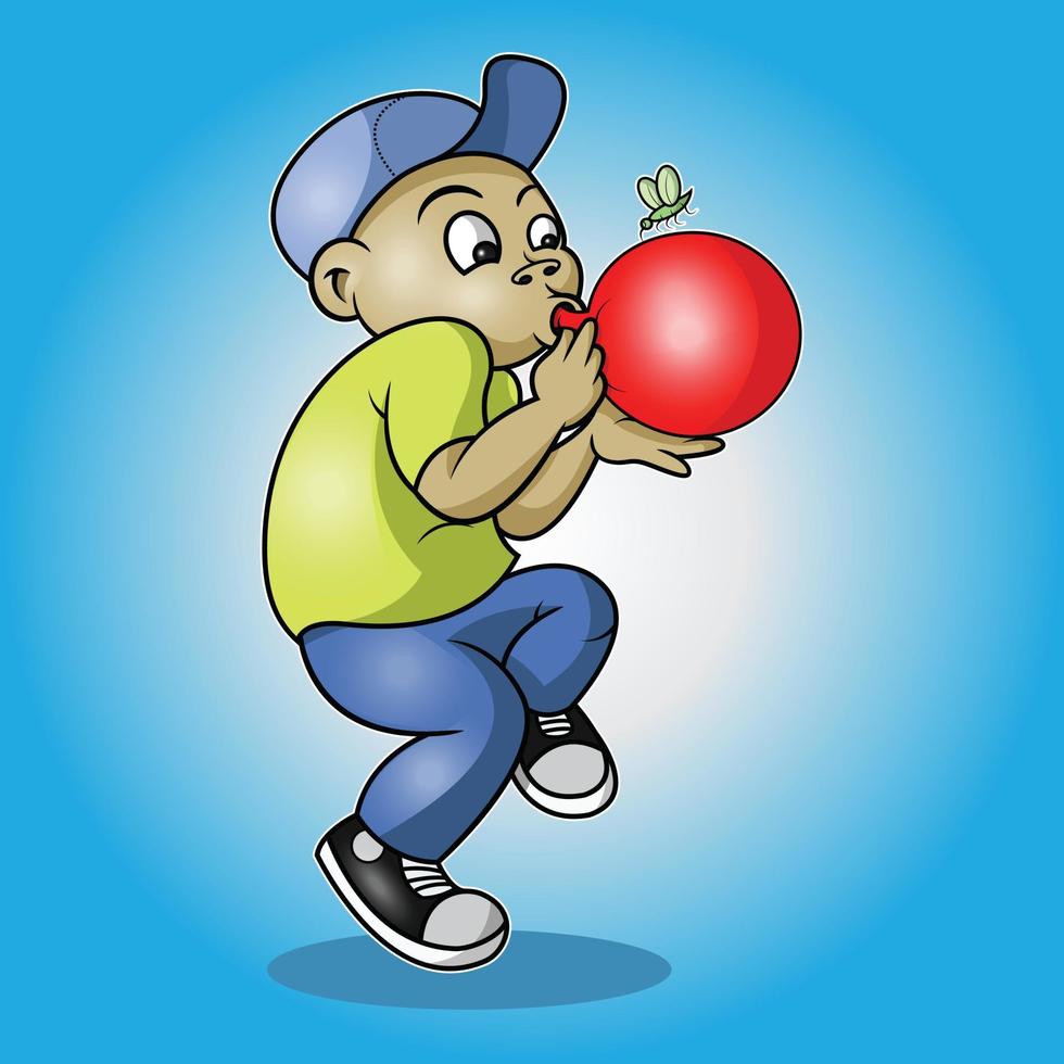 a child is blowing a balloon vector