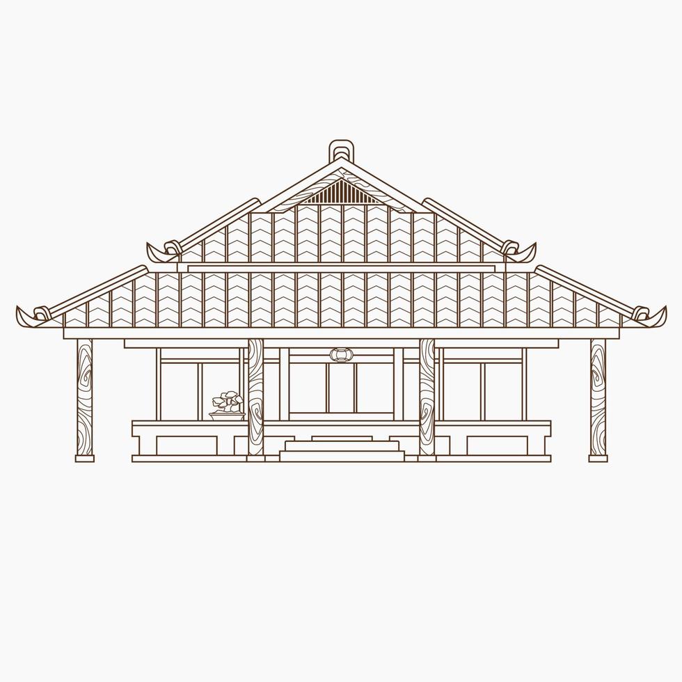 Editable Traditional Japanese House Vector Illustration in Outline Style for Tourism Travel and Culture or History Education