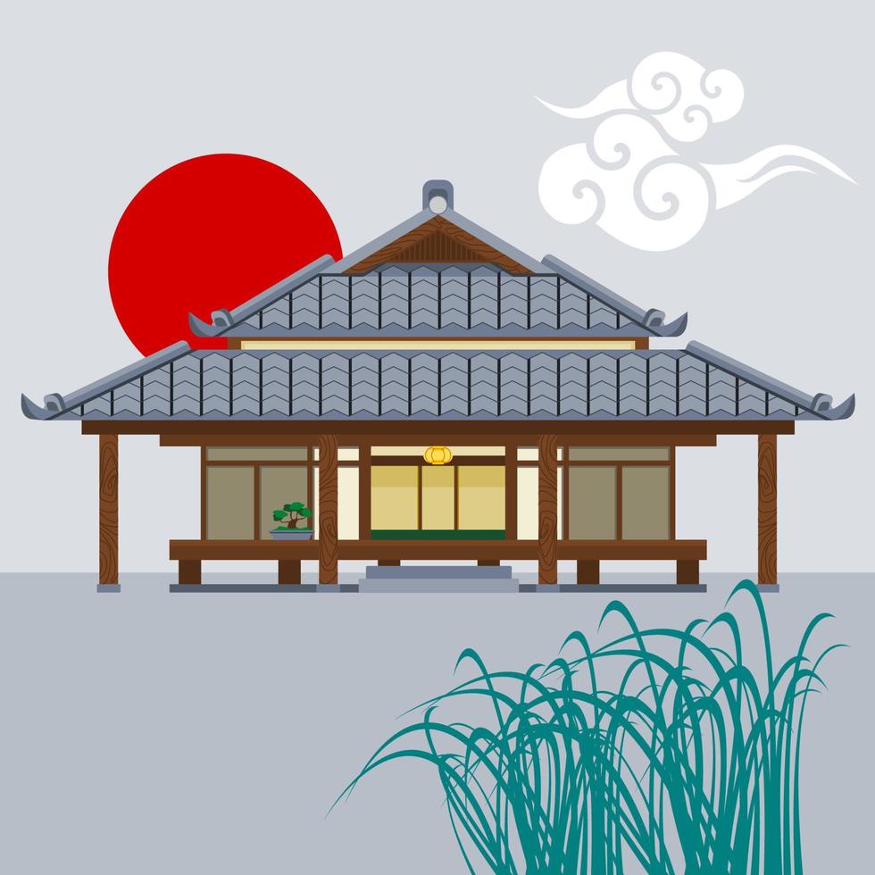 ilustración de vector de casa japonesa tradicional de vista frontal de estilo de dibujos animados plana editable para viajes de turismo y cultura o educación de historia