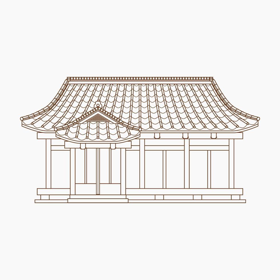 Ilustración de vector de casa japonesa tradicional de estilo de esquema editable para viajes de turismo y educación cultural o histórica