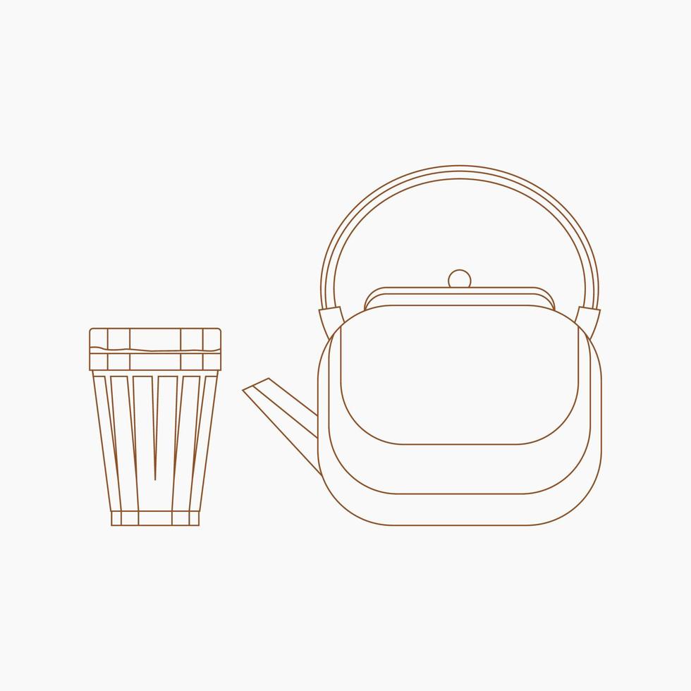 Editable Side View Masala Chai Tea in A Glass Mug and Kettle Vector Illustration in Outline Style for Artwork Element of Beverages With South Asian Culture and Tradition Design