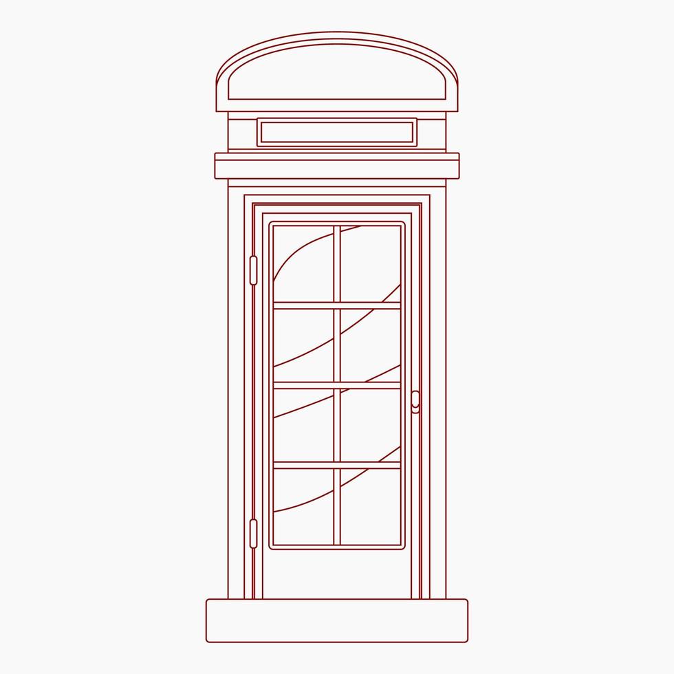 Editable Typical Traditional English Telephone Booth in Outline Style Vector Illustration for England Culture Tradition and History Related Design