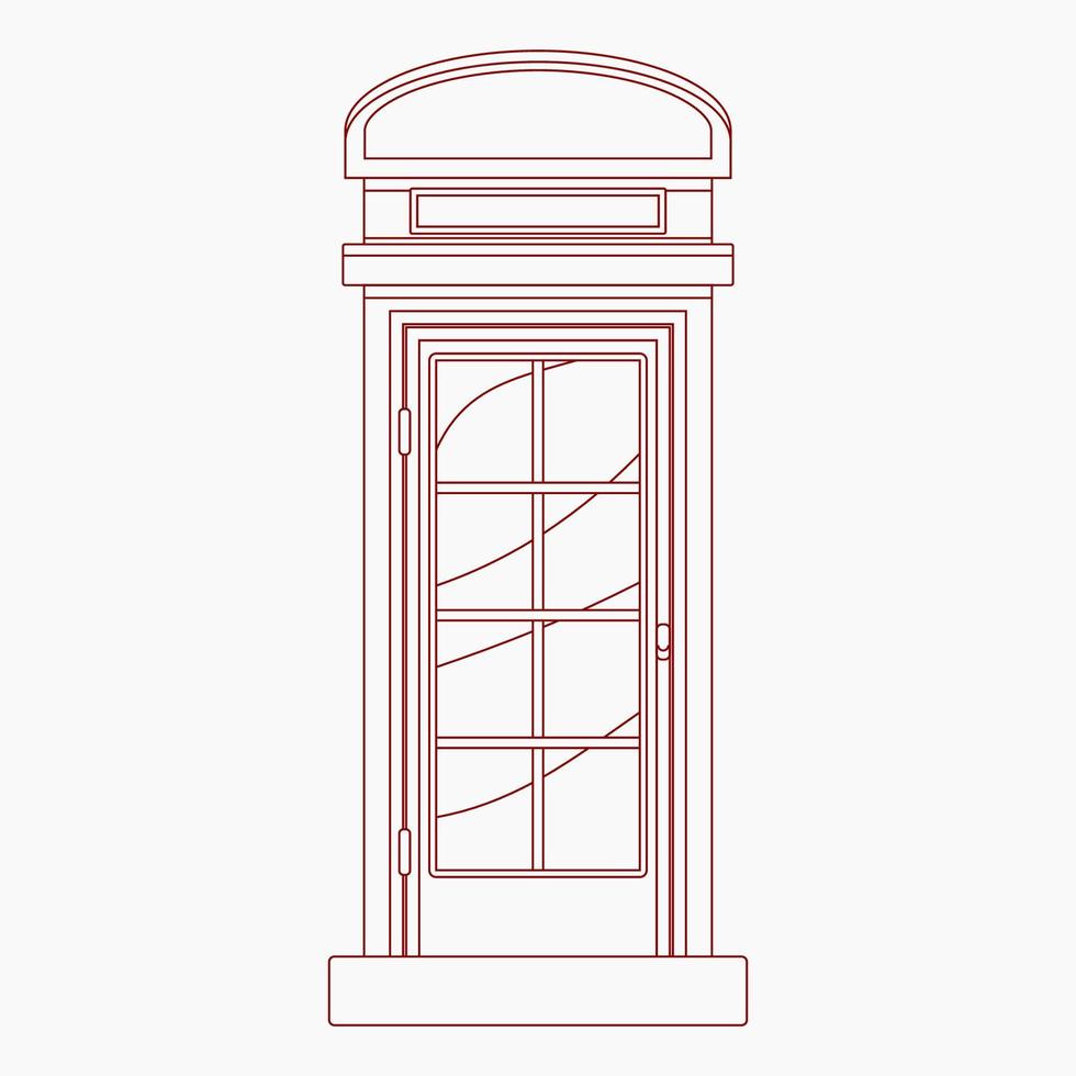 Editable Typical Traditional English Telephone Booth in Outline Style Vector Illustration for England Culture Tradition and History Related Design