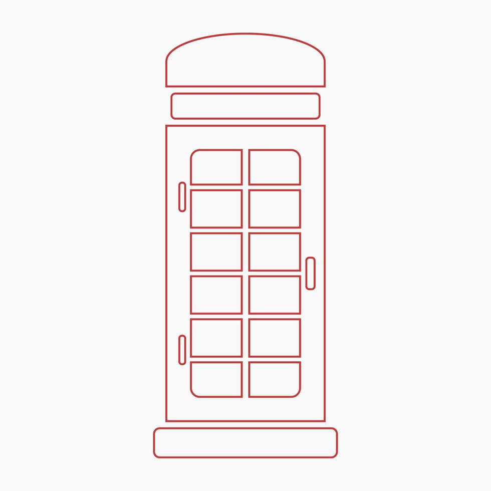 Editable Front View Outline Style Typical English Telephone Booth Iconic Vector Illustration for England Culture Tradition and History Related Design