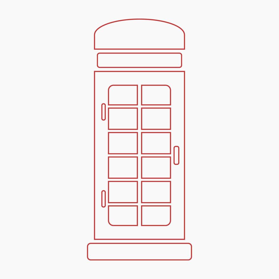 Editable Front View Outline Style Typical English Telephone Booth Iconic Vector Illustration for England Culture Tradition and History Related Design