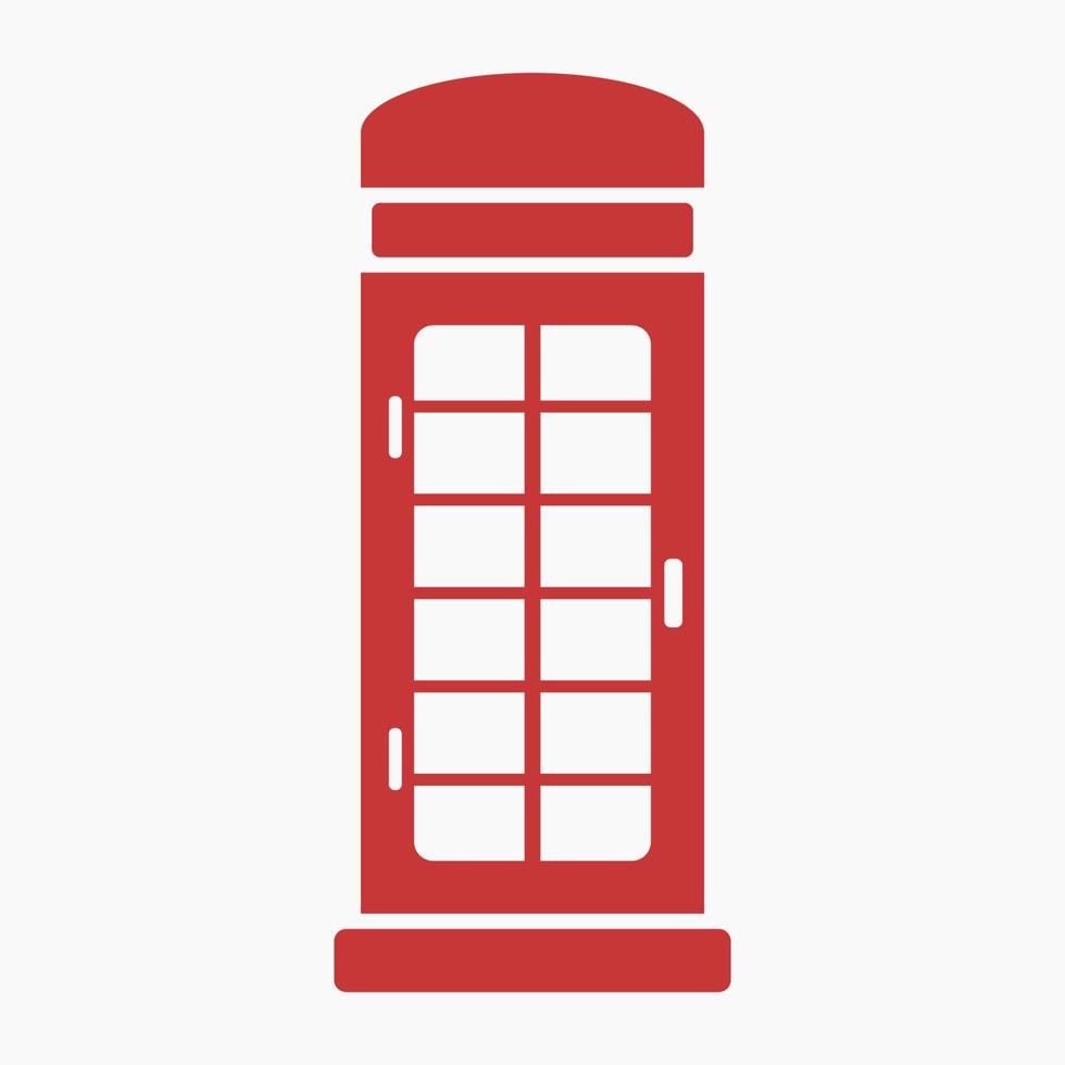 Editable Isolated Front View Flat Monochrome Red Typical English Telephone Booth Iconic Vector Illustration for England Culture Tradition and History Related Design