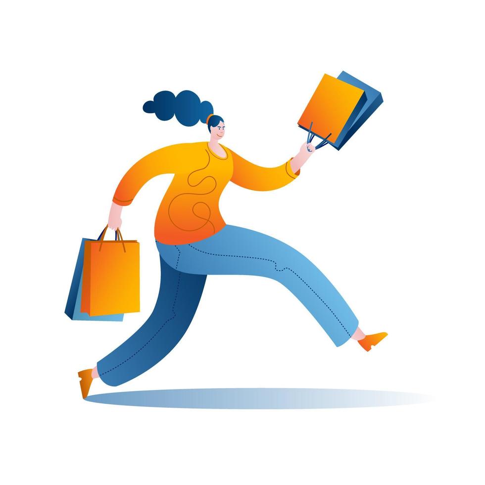 Character coming with packages from stores. vector
