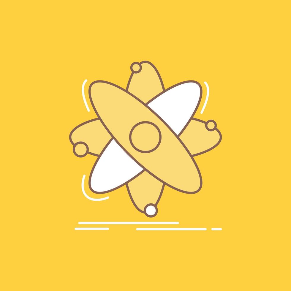 átomo. Ciencias. química. física. icono lleno de línea plana nuclear. hermoso botón de logotipo sobre fondo amarillo para ui y ux. sitio web o aplicación móvil vector