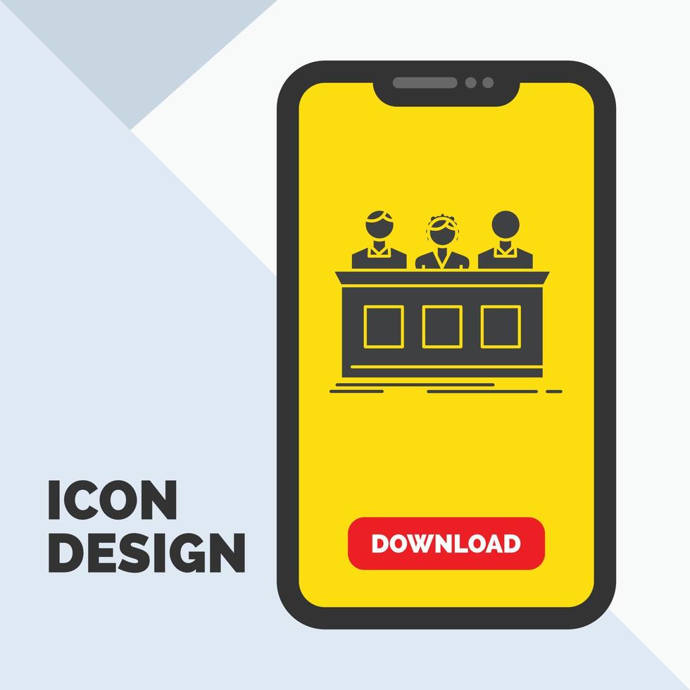 competition. contest. expert. judge. jury Glyph Icon in Mobile for Download Page. Yellow Background vector