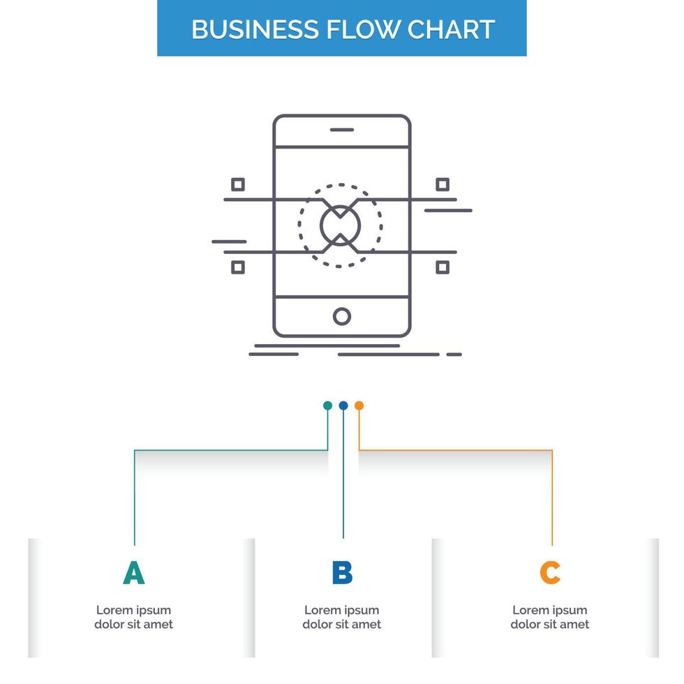 Api. interface. mobile. phone. smartphone Business Flow Chart Design with 3 Steps. Line Icon For Presentation Background Template Place for text vector