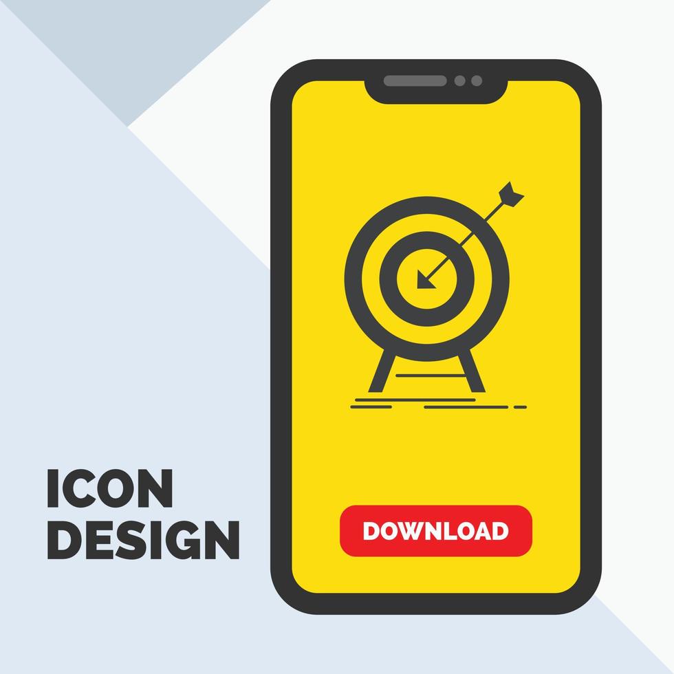goal. hit. market. success. target Glyph Icon in Mobile for Download Page. Yellow Background vector