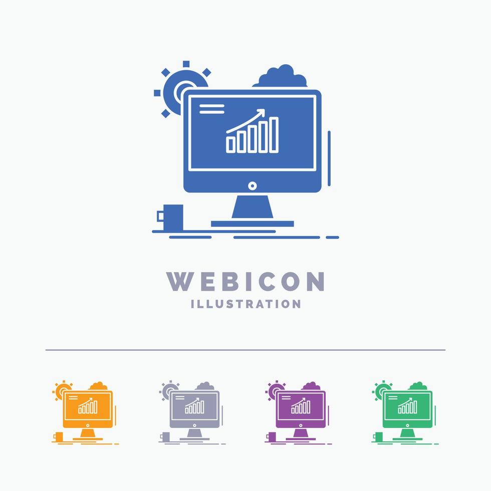 Analytics. chart. seo. web. Setting 5 Color Glyph Web Icon Template isolated on white. Vector illustration