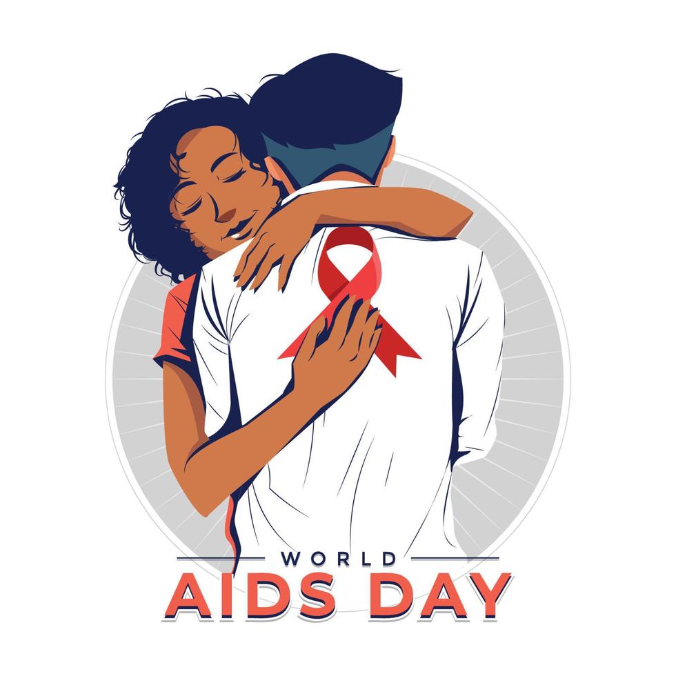 día mundial del sida con pareja interracial abrazándose vector