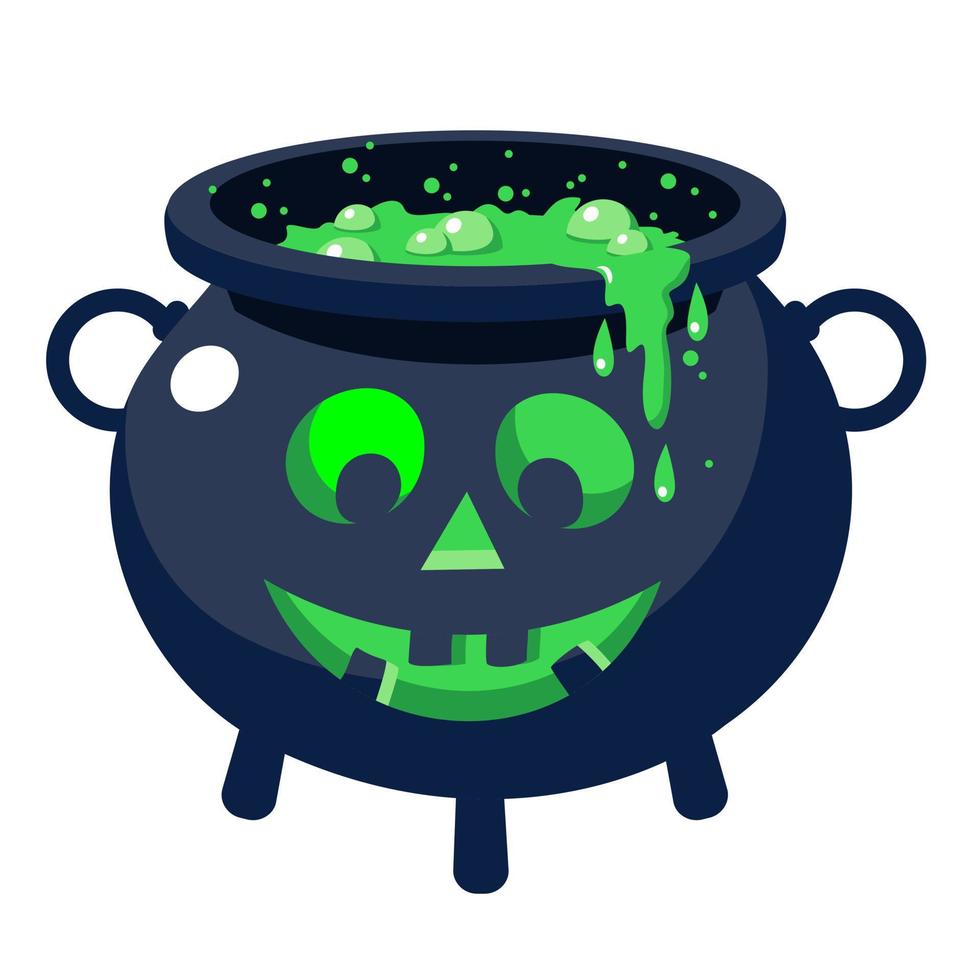 Halloween laughing cauldron with sinister witch potion. vector