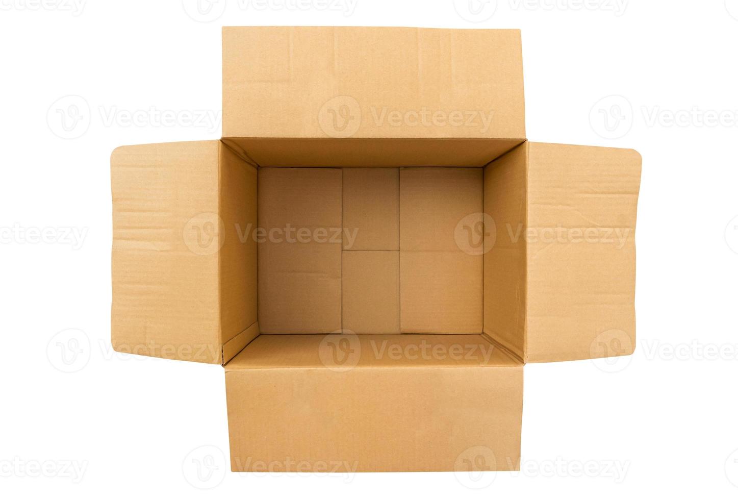 Open empty brown cardboard box isolated on white background top view photo