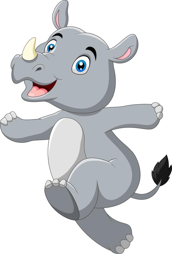 Cartoon funny rhino posing, running vector