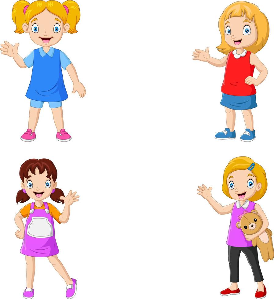 Girl cartoon happy collection set vector