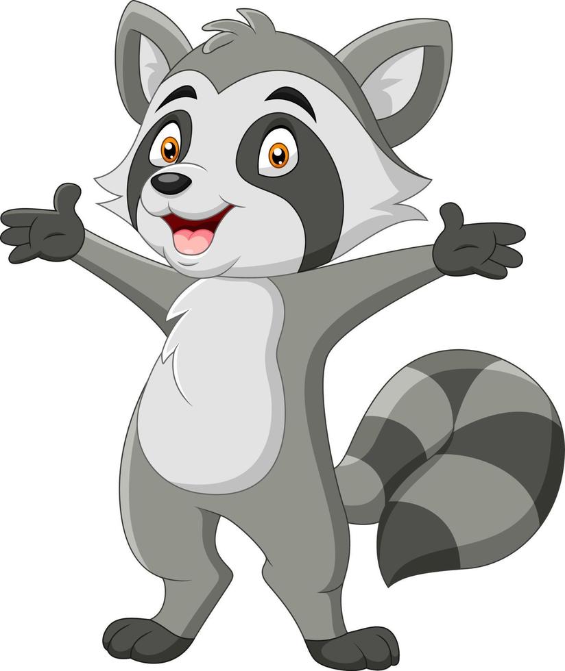 Cartoon funny Raccoon waving hand vector
