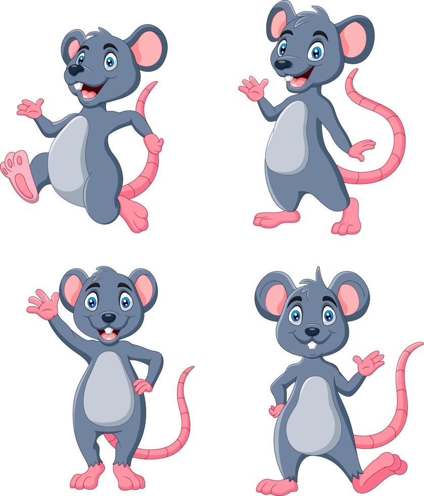 conjunto de colección de dibujos animados divertido ratón agitando vector