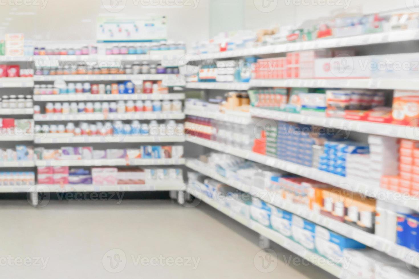 farmacia droguería estantes interior desenfoque de fondo médico foto