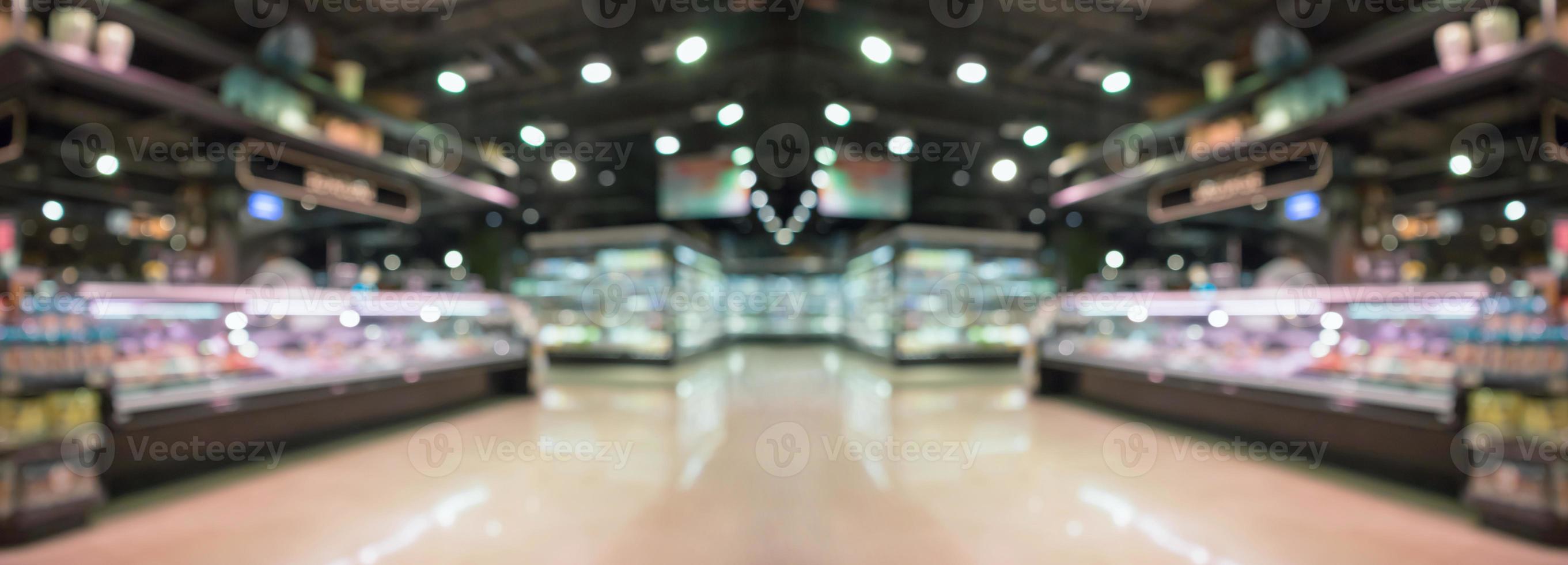 supermarket grocery store interior aisle abstract blurred background photo