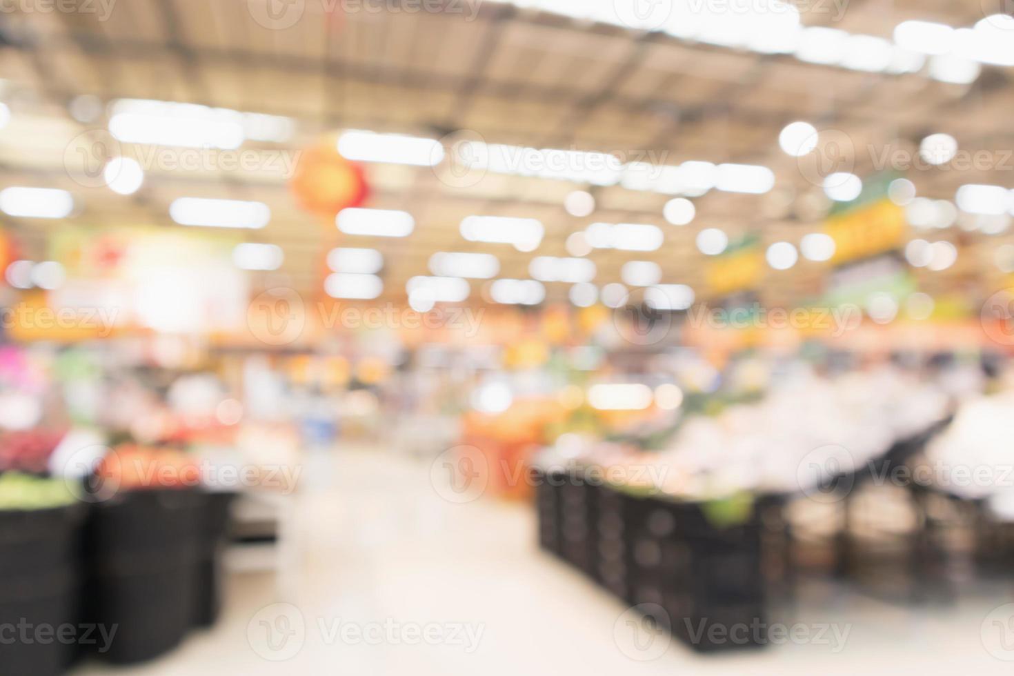 Abstract supermarket grocery store blurred defocused background with bokeh light photo