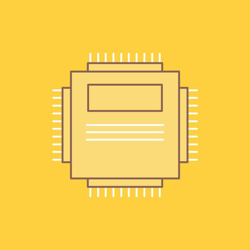 Processor. Hardware. Computer. PC. Technology Flat Line Filled Icon. Beautiful Logo button over yellow background for UI and UX. website or mobile application vector