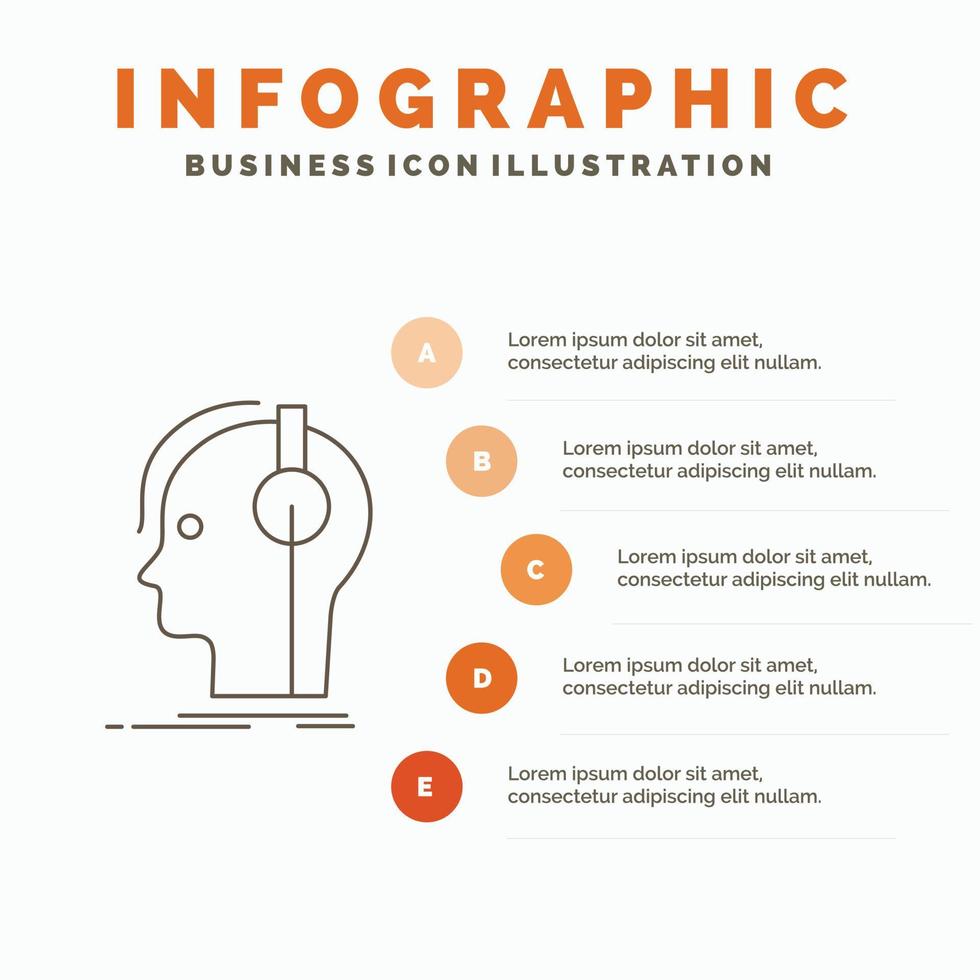 compositor. auriculares. músico. productor. plantilla de infografía de sonido para sitio web y presentación. icono de línea gris con ilustración de vector de estilo infográfico naranja