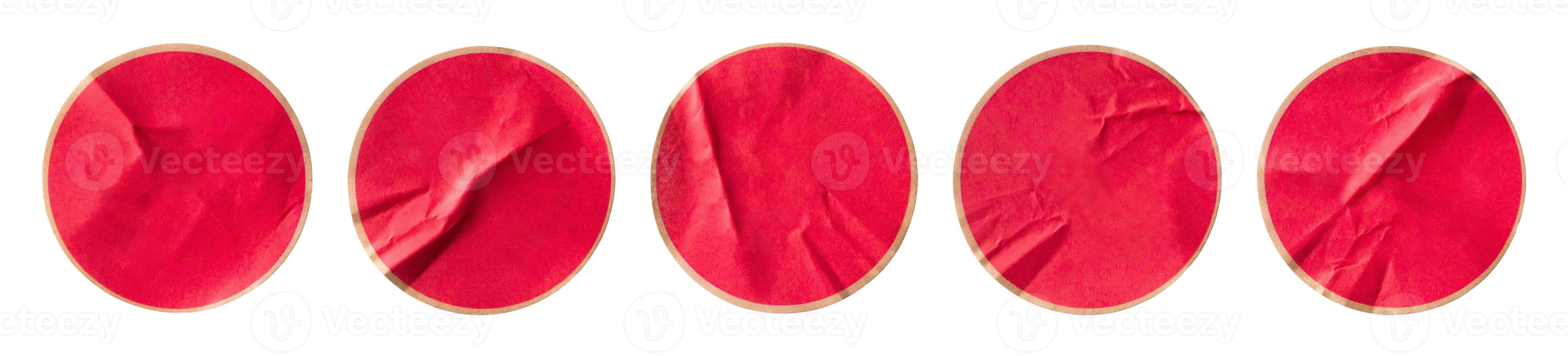 Blank red round adhesive paper sticker label set isolated on white background photo