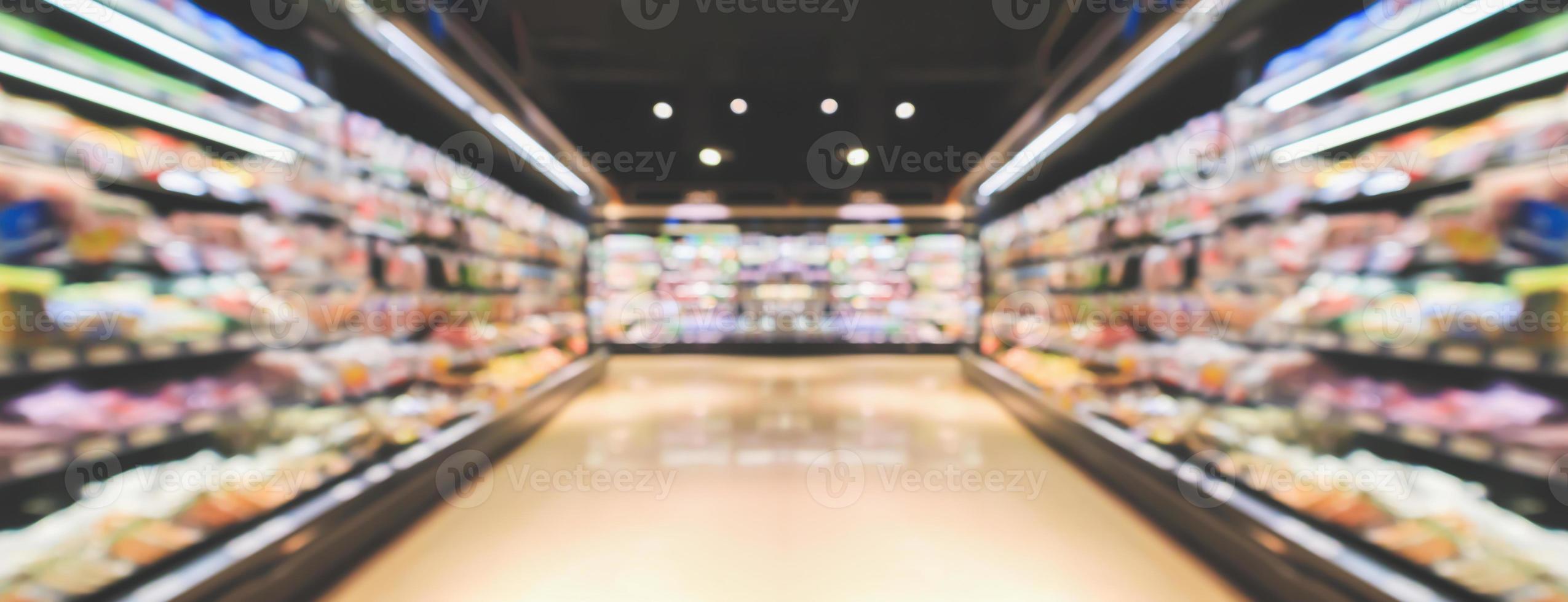 supermarket grocery store aisle and shelves blurred background photo