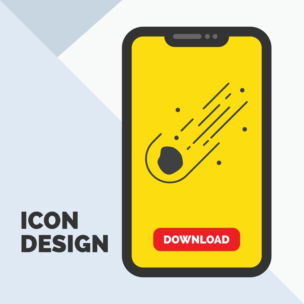 Asteroid. astronomy. meteor. space. comet Glyph Icon in Mobile for Download Page. Yellow Background vector
