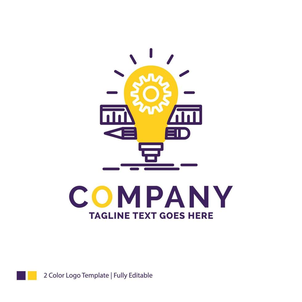 Company Name Logo Design For Development. idea. bulb. pencil. scale. Purple and yellow Brand Name Design with place for Tagline. Creative Logo template for Small and Large Business. vector
