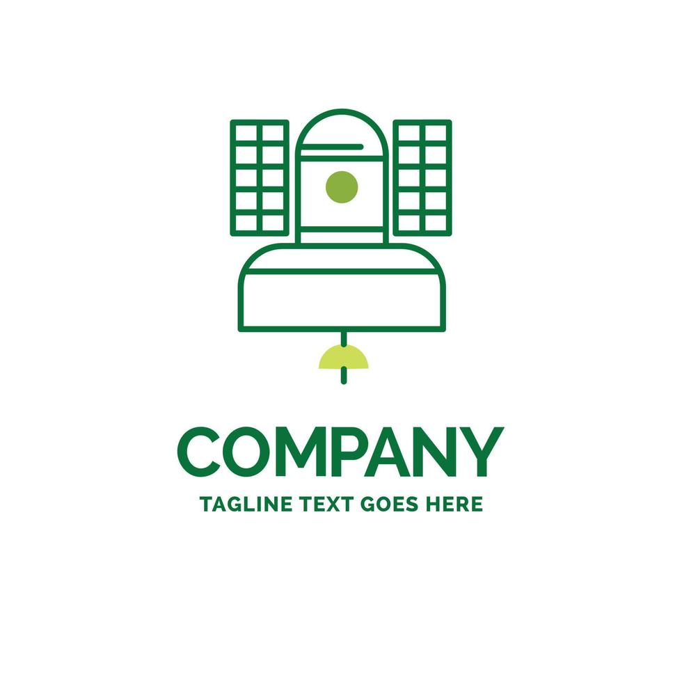 Satellite. broadcast. broadcasting. communication. telecommunication Flat Business Logo template. Creative Green Brand Name Design. vector