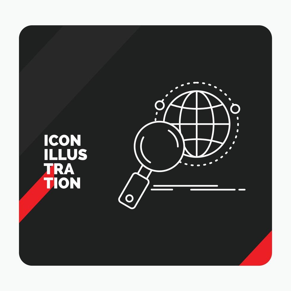 Red and Black Creative presentation Background for global. globe. magnifier. research. world Line Icon vector