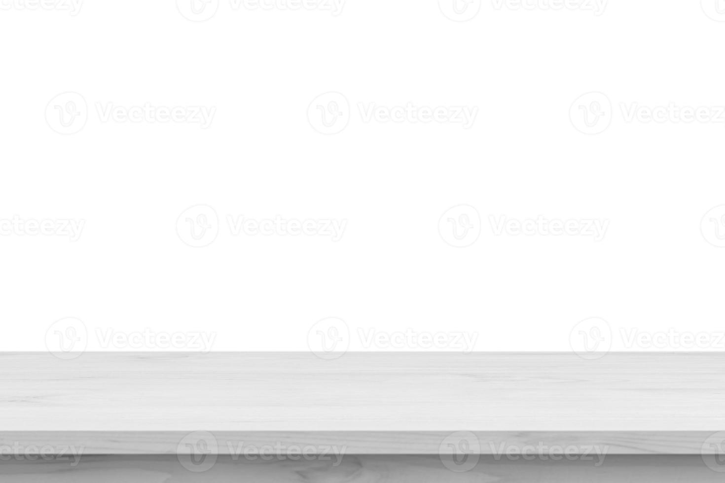 Empty white wooden table top isolated on white background photo