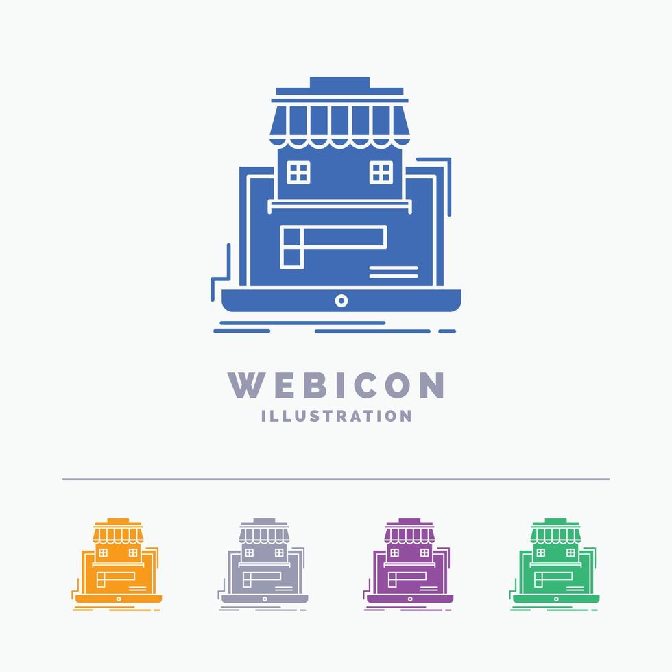 business. marketplace. organization. data. online market 5 Color Glyph Web Icon Template isolated on white. Vector illustration