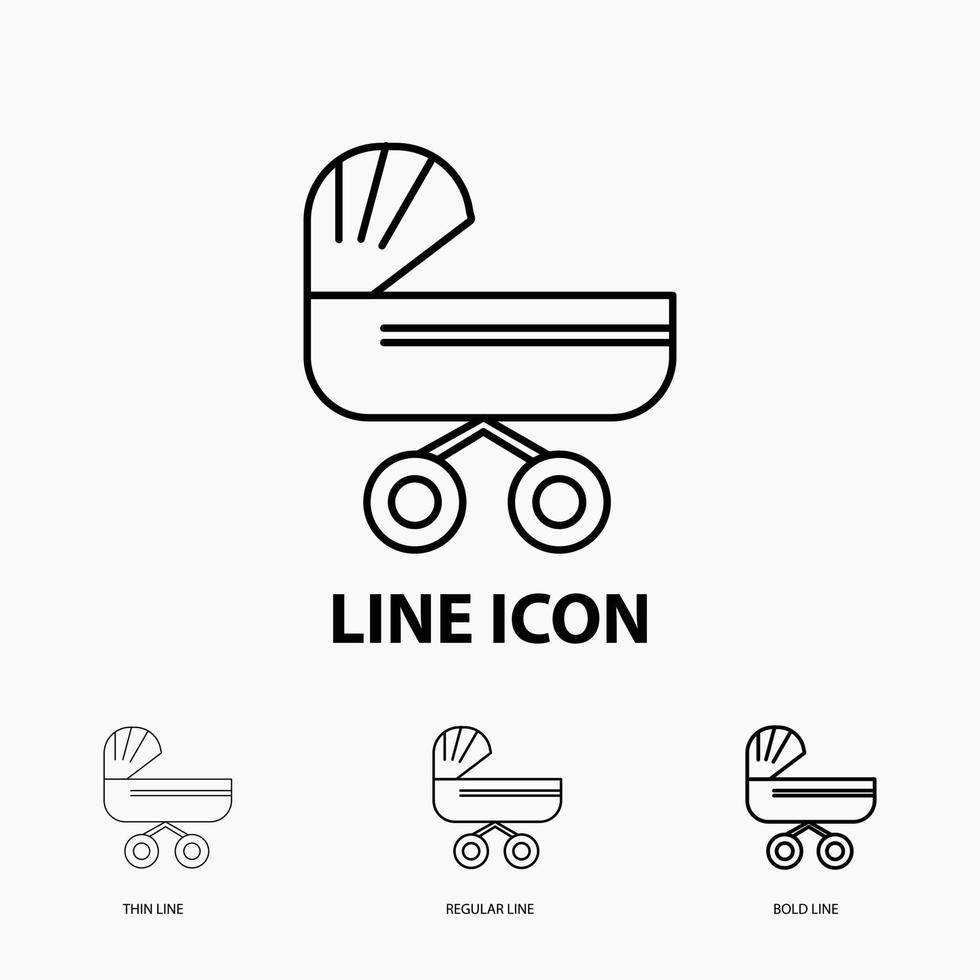 trolly. baby. kids. push. stroller Icon in Thin. Regular and Bold Line Style. Vector illustration