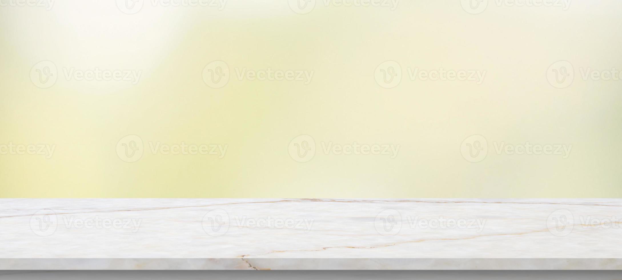 marble table top with blurred kitchen cafe restaurant interior background photo