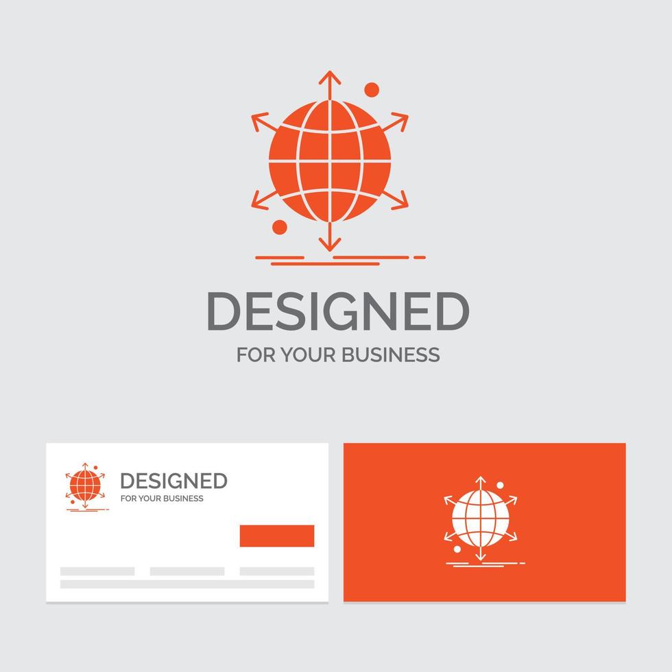 plantilla de logotipo empresarial para empresas. internacional. red. la red. web. tarjetas de visita naranjas con plantilla de logotipo de marca. vector
