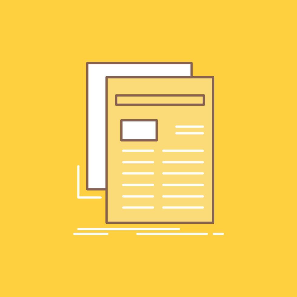 gaceta. medios de comunicación. noticias. Boletin informativo. icono lleno de línea plana de periódico. hermoso botón de logotipo sobre fondo amarillo para ui y ux. sitio web o aplicación móvil vector