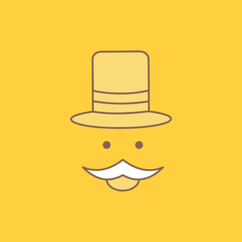 moustache. Hipster. movember. hat. men Flat Line Filled Icon. Beautiful Logo button over yellow background for UI and UX. website or mobile application vector